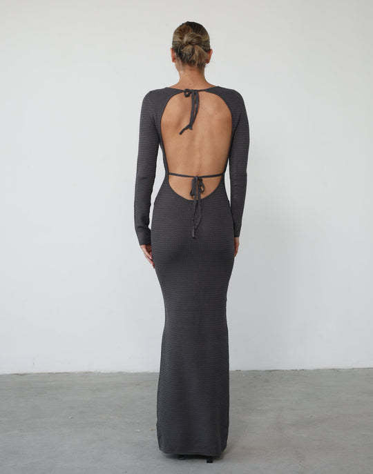 Damen figurbetontes Maxikleid aus hochwertigem Rippstrickstoff mit tiefem Ausschnitt R&B