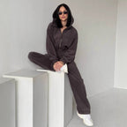 Damen Fleece Jogginganzug mit kurzem Reißverschluss R&B