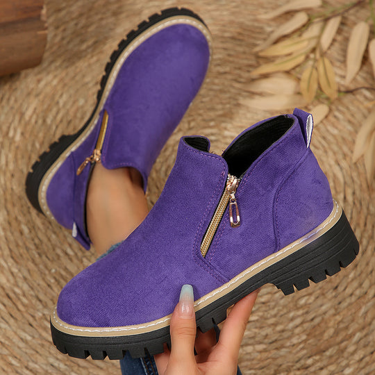 Damen modische Stiefeletten mit seitlichem Reißverschluss und robustem Profil R&B