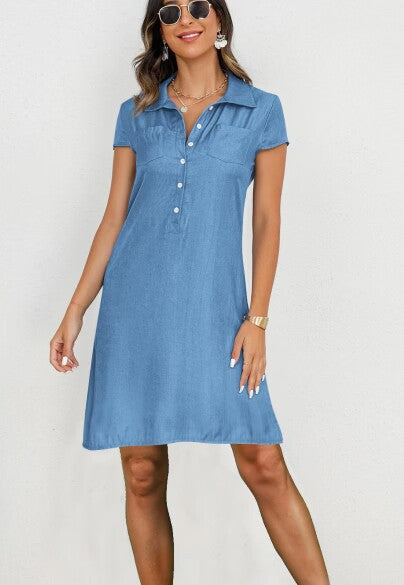Damen Poloshirt-Kleid mit knöpfigem Ausschnitt und Brusttaschen R&B