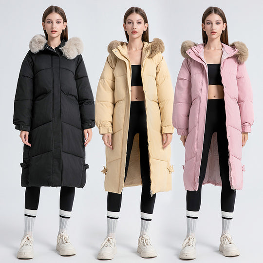 Damen Langer gefütterter Wintermantel mit abnehmbarem Kunstfellkragen und praktischen Kordelzügen R&B