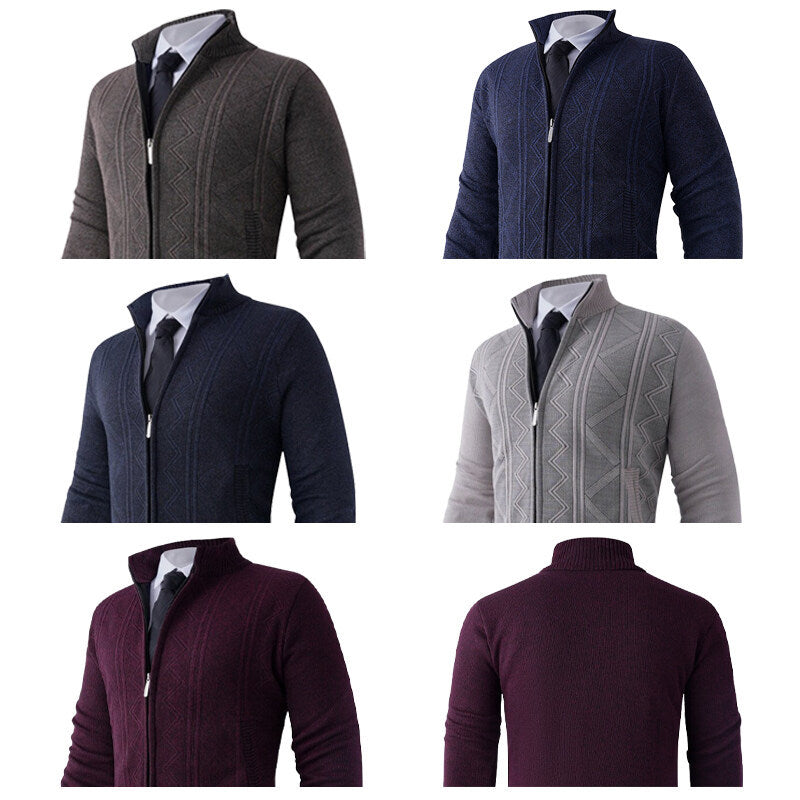 Herren Strickjacke mit modernem Zipper und strukturiertem Design