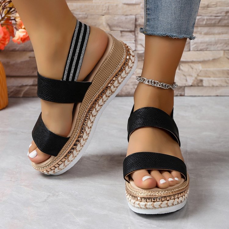 Damen Riemensandalen mit modischer Schmuckverzierung und Plateau-Rand R&B