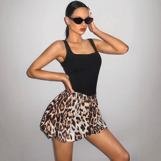 Damen modischer Overall mit modernem Leopardenmuster und bequemen Trägern R&B