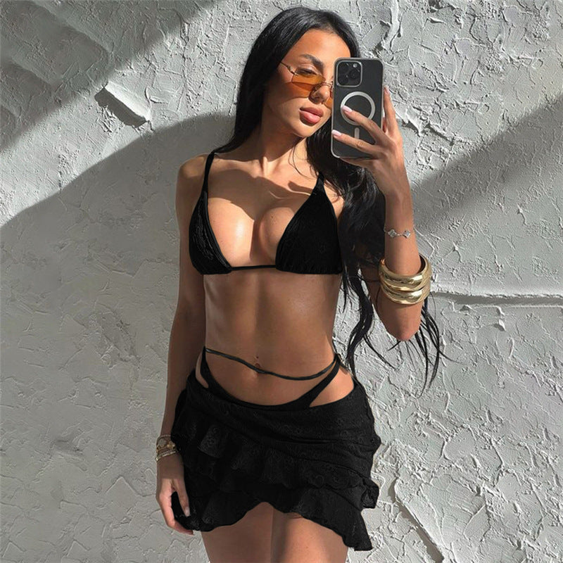 Damen Bikini Set mit Rüschen und zartem Spitzenmuster R&B