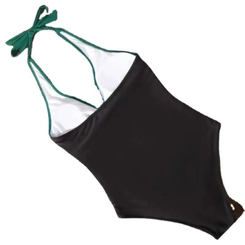 Damen Einteiler-Badeanzug mit tiefem V-Ausschnitt und Blumenmuster R&B