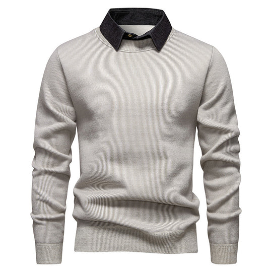 R&B | Herren Strickpullover mit Kontrastkragen