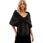 Damen Luxuriöser Kunstpelz-Cape mit flauschigem Kragen R&B
