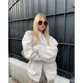 Damen Oversized Fleecejacke mit Knopfverschluss und seitlichen Taschen R&B