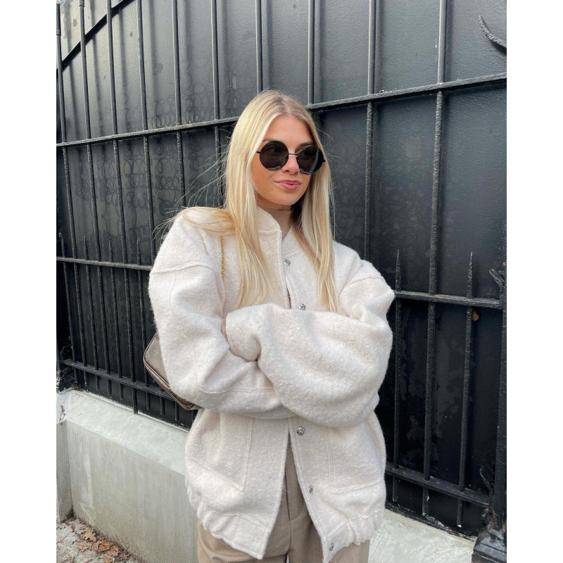 Damen Oversized Fleecejacke mit Knopfverschluss und seitlichen Taschen R&B