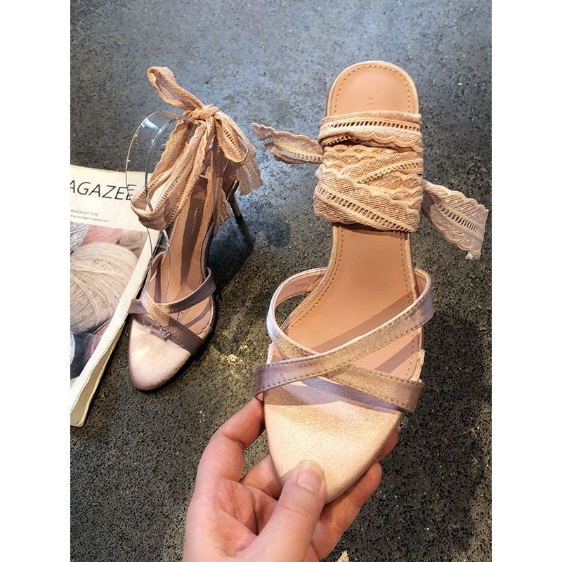 Damen transparente High Heel Sandalen mit Spitzen- und Rüschendetails R&B