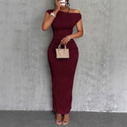 Damen Maxi-Kleid mit asymmetrischem Schnitt und elegantem Plissee R&B