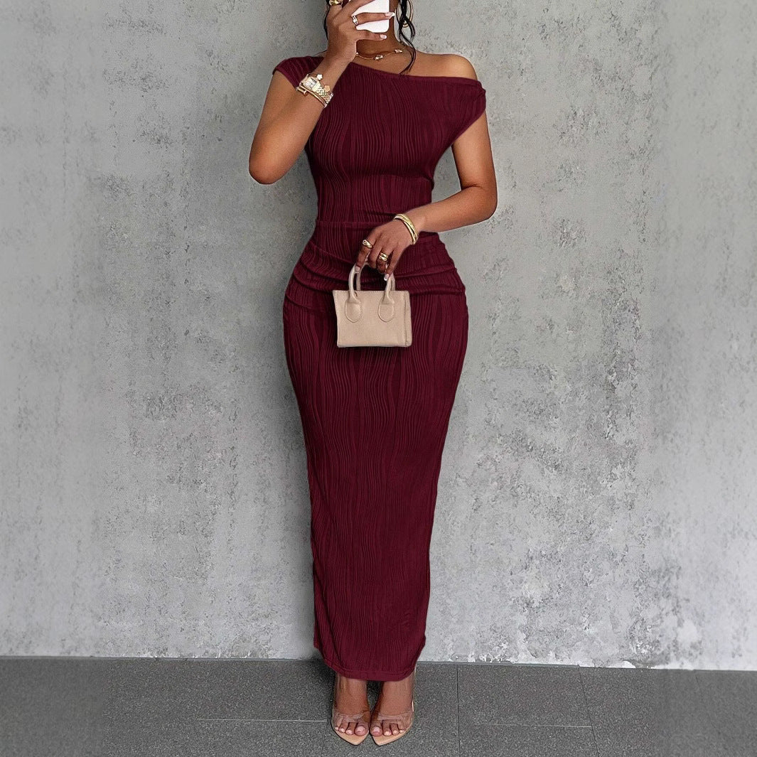 Damen Maxi-Kleid mit asymmetrischem Schnitt und elegantem Plissee R&B