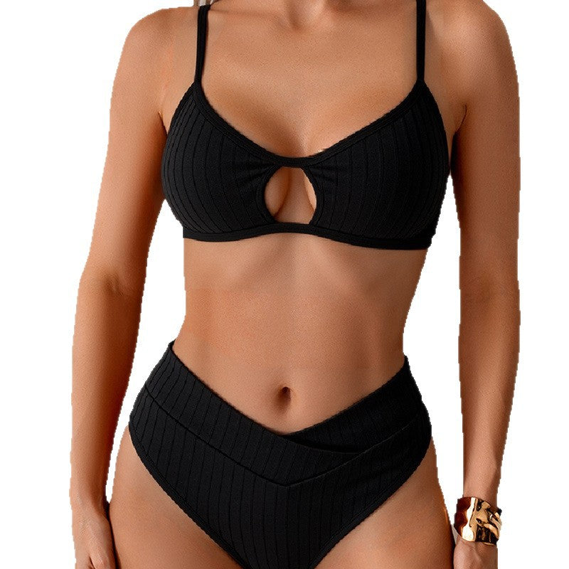 Damen Hochgeschnittener Bikini mit modischem Schlüssel-Ausschnitt R&B