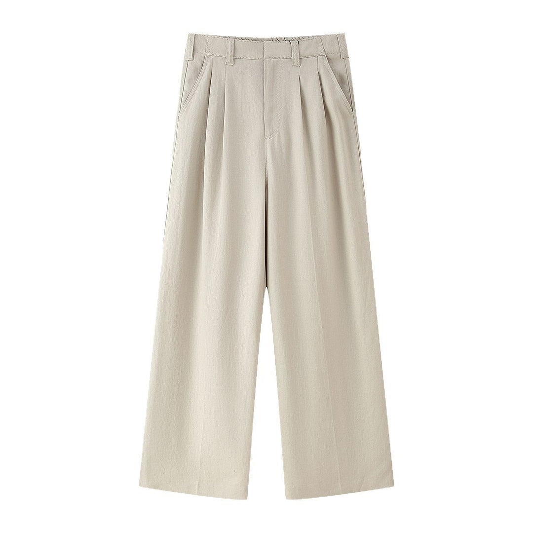 Damen elegante weite Anzughose mit Faltenwurf und hohem Bund R&B