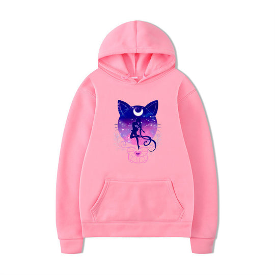 Damen Kapuzenpullover mit künstlerischem Katzenmotiv und bequemer Passform R&B