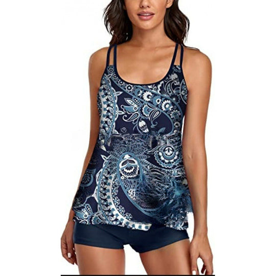 Damen Sportliches Tankini-Set mit bequemem Shorts und verstellbaren Trägern R&B