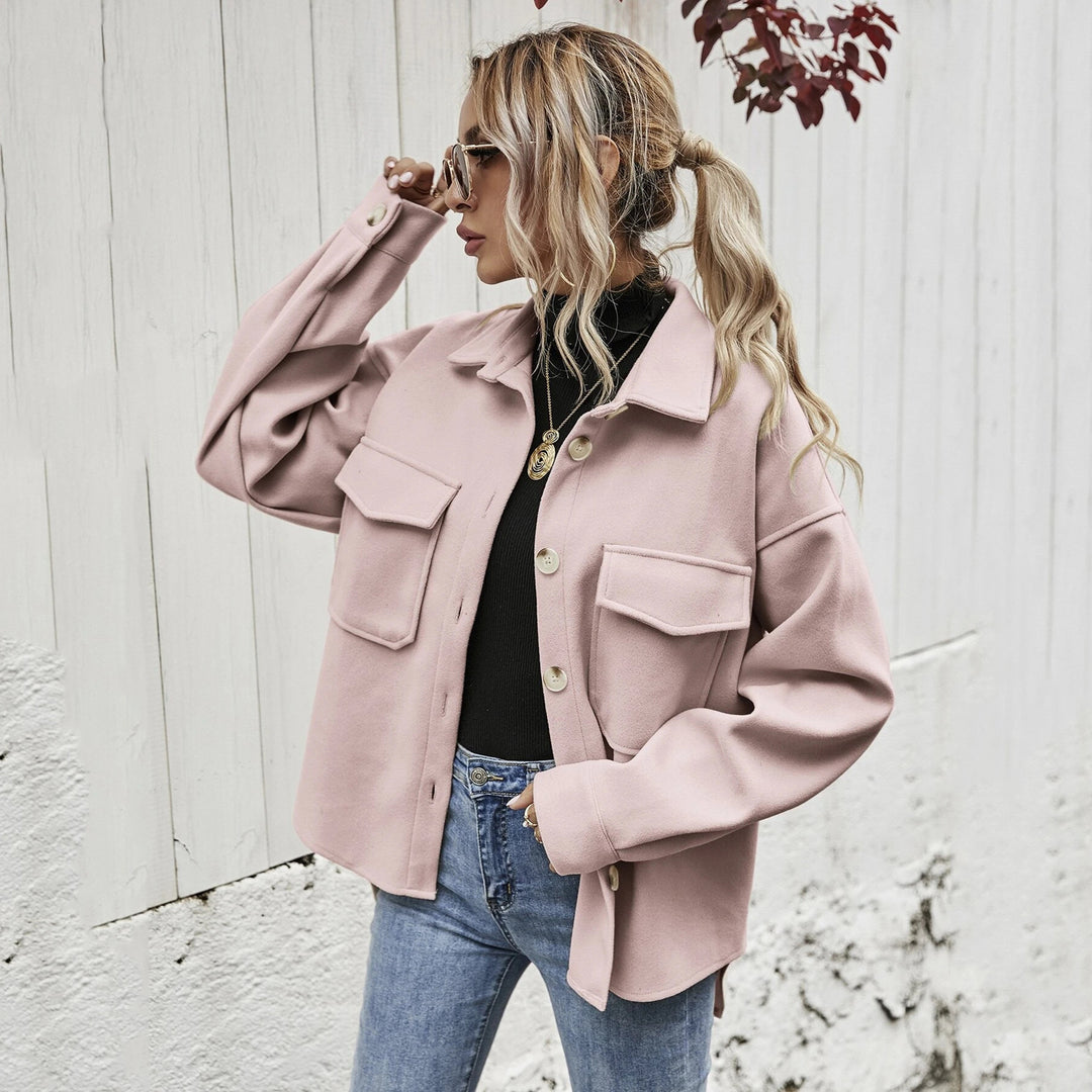 Damen elegante Oversized Jacke mit aufgesetzten Taschen und modischem Kragen R&B