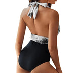Damen Einteiler Badeanzug mit raffiniertem Wickeldetail und floralen Akzenten R&B