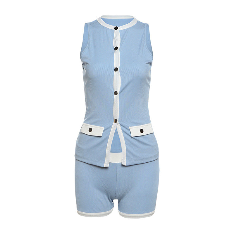 Damen Sportlicher romper mit knopfbeschlägen und Taschen R&B