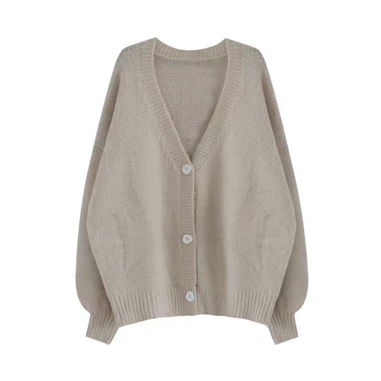 Damen gemütliche Strickjacke mit voluminösen Ärmeln R&B