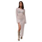Damen elegantes gehäkeltes Strandkleid mit seitlichem Schlitz R&B