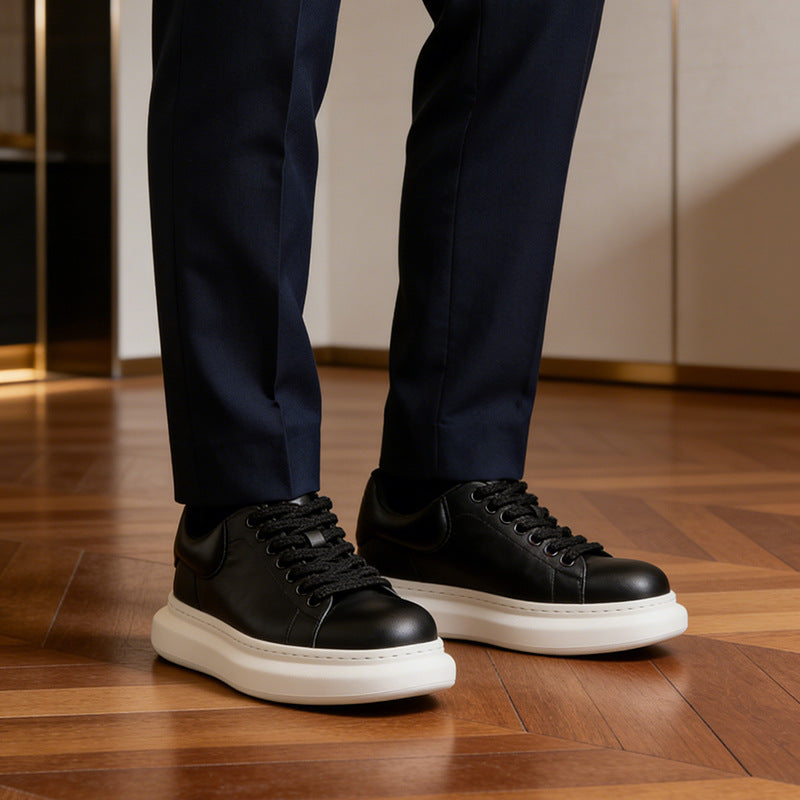 Damen Komfortable Leder Sneakers mit dicker Sohle R&B