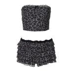 Damen Set aus luftiger Crop-Top und fransigen Shorts R&B