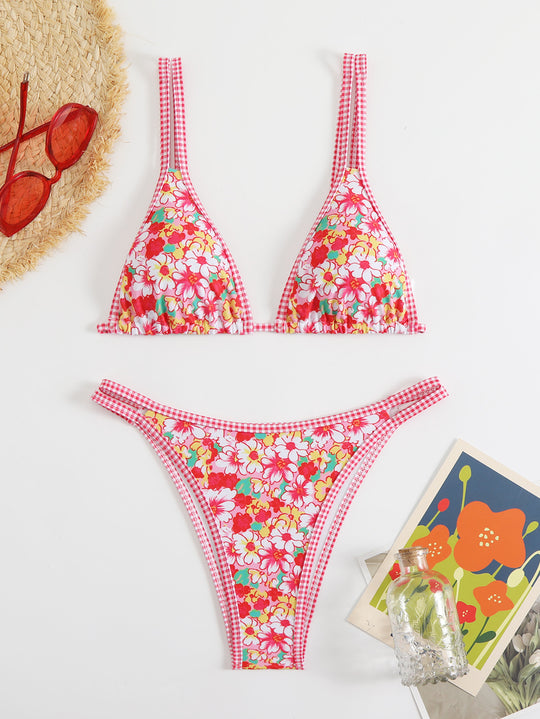 Damen Triangel-Bikini-Set mit verstellbaren Trägern und floralem Muster R&B