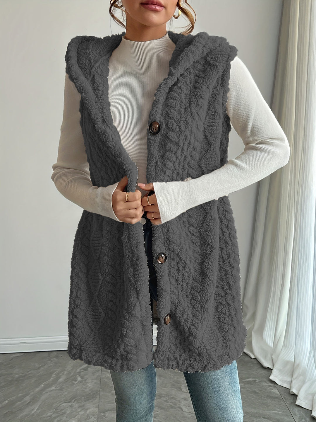 Damen Stylish gesteppte Weste mit Kapuze und Knopfverschluss R&B