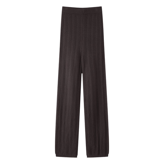 Damen Weite Strickpalazzo-Hose mit Elastischem Bund und Eleganter Struktur R&B
