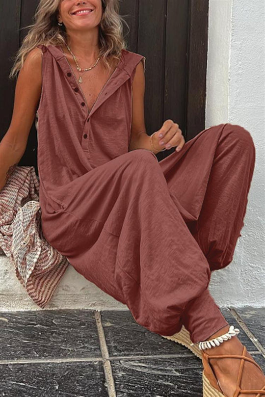Damen Lässiger Jumpsuit mit Knopfverschluss und praktischen Seitentaschen R&B