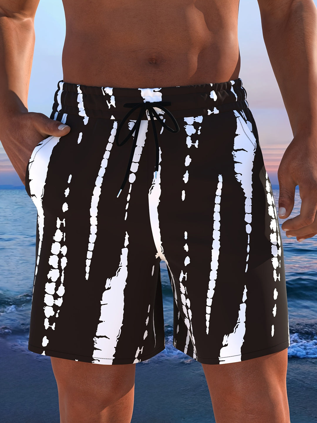 Herren Badeshorts mit modernem Streifen-Design und elastischem Bund R&B