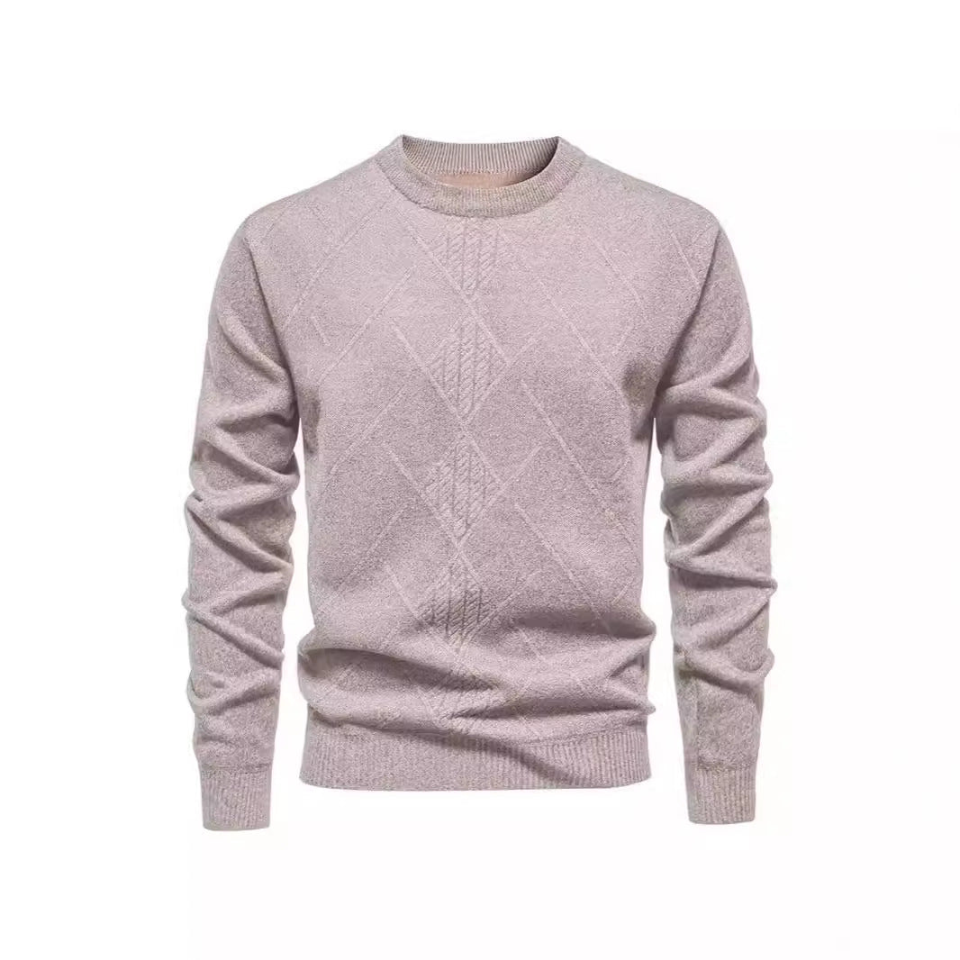 Herren Strickpullover mit strukturiertem Rautenmuster und klassischem Rundhalsausschnitt