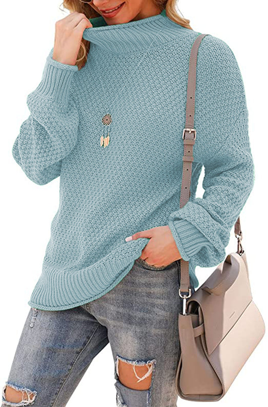 Damen Pullover mit hohem Kragen und strukturiertem Strickmuster R&B