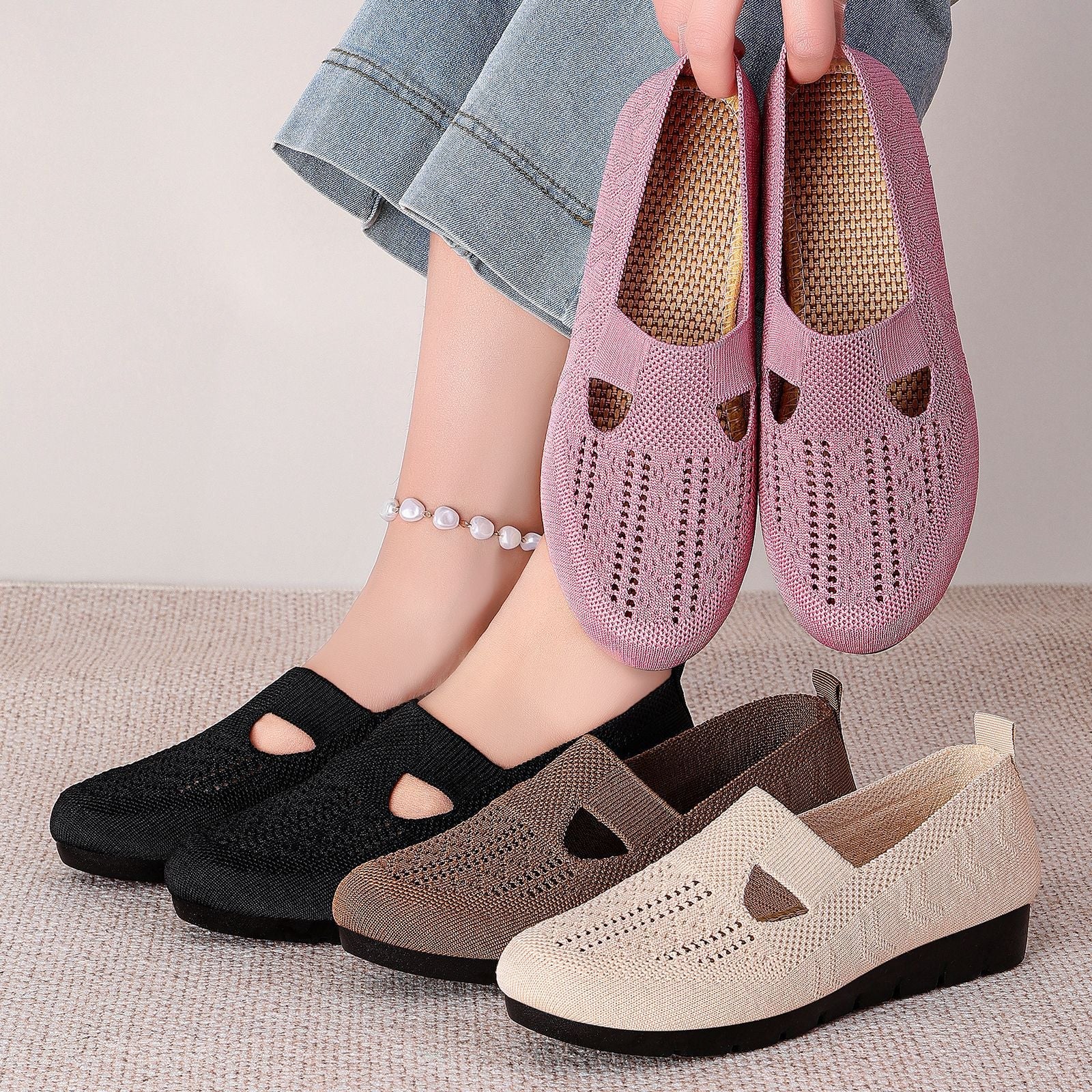 Damen Bequeme und luftdurchlässige Slipper mit elastischem Riemen R&B