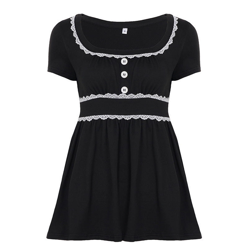 Damen Freizeitkleid mit Spitzenakzenten und eleganter Knopfleiste R&B