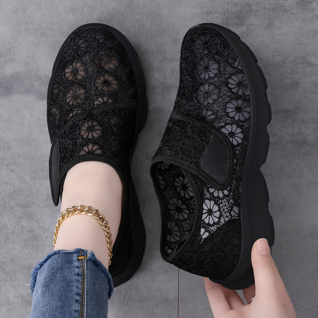 Damen modische Hausschühchen mit elastischem Klettverschluss und floralem Design R&B