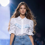 Damen Modische Bluse mit Rüschendetails und Puffärmeln R&B