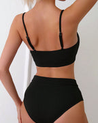 Damen Crop-Top und Hochbund-Bikini-Set R&B