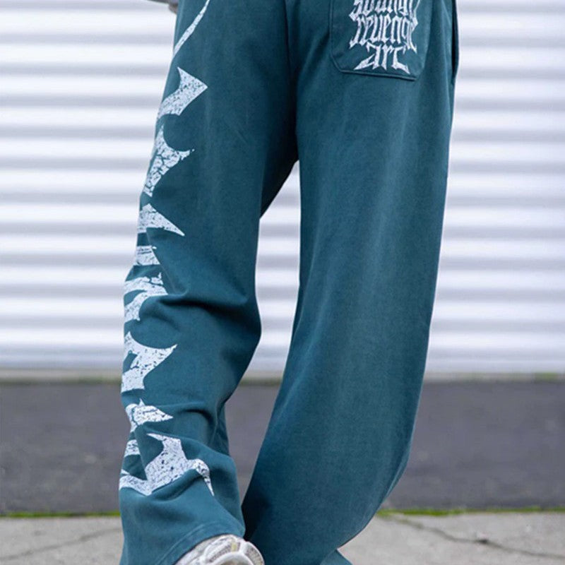 Herren nan weite Sweathose aus angerautem Fleece mit seitlichem Vintage-Print und Kordelbund R&B