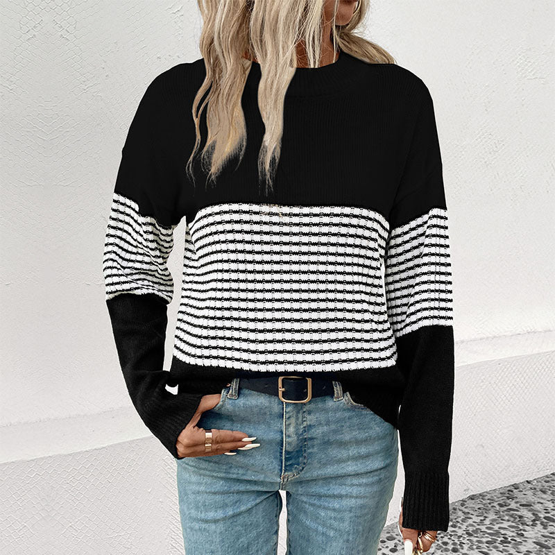 Damen trendiger Strickpullover mit auffälligem Streifenmuster R&B