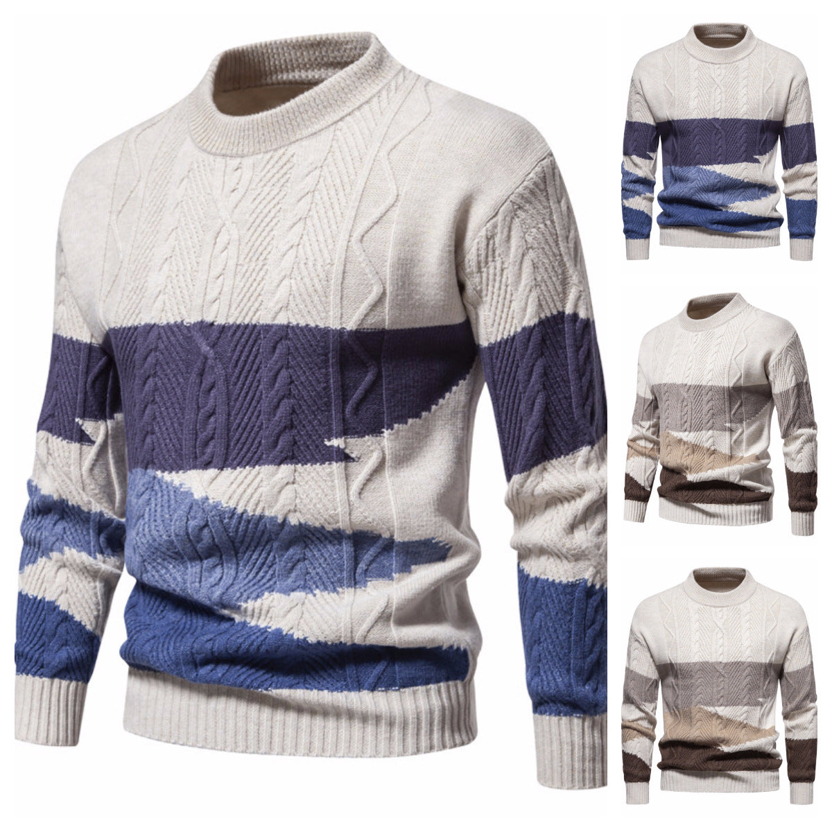 Herren Strickpullover mit modernem Zopfdesign und grafischen Akzenten
