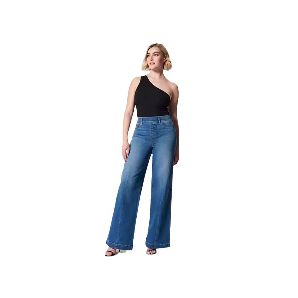 Damen weite High-Waist Jeans mit eleganter Schnittführung und markanten Nahtdetails R&B