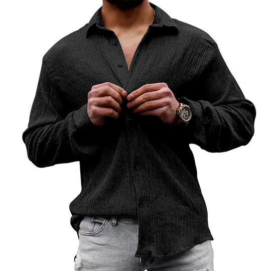 Herren lässiges Langarmhemd mit strukturierter Oberfläche R&B