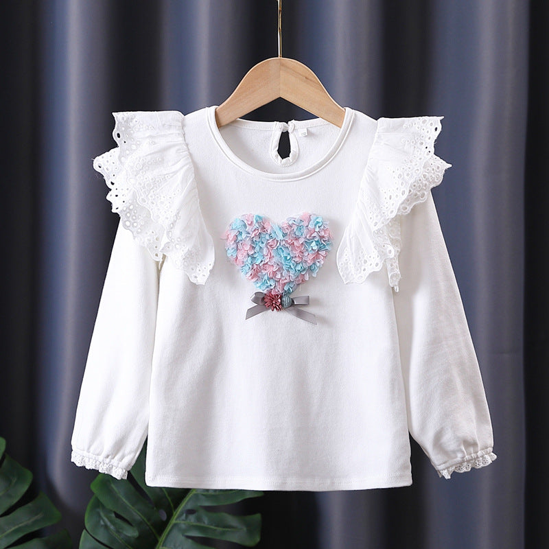 Mädchen Sweatshirt mit Rüschen und floralem Herzmotiv R&B