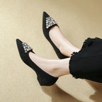 Damen elegante Ballerinas mit funkelndem Schmuckelement