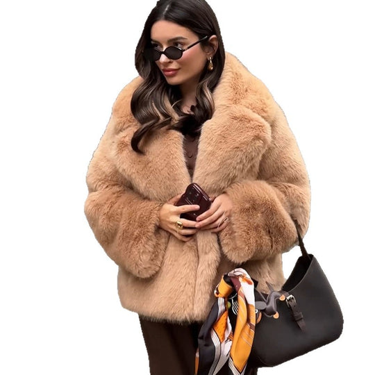Damen Pelzmantel mit oversized Schnitt und weichem Innenfutter R&B