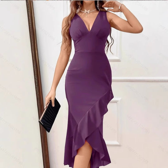 Damen Wickelkleid mit V-Ausschnitt und asymmetrischem Saum R&B
