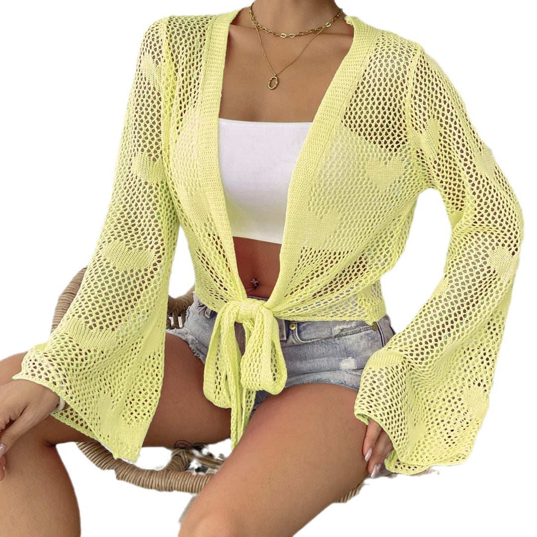 Damen luftiger Strick-Kimono mit offener Front und Kordelzug R&B
